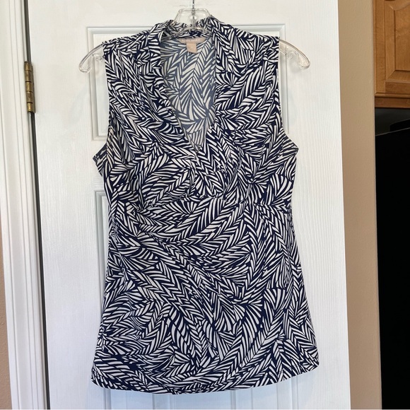 Banana Republic Sleeveless Shell Top Blue & White Tropical Print Medium Light - Picture 1 of 7